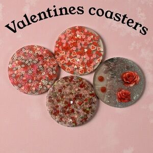 Valentine's Day Coaster Set - Red and Pink